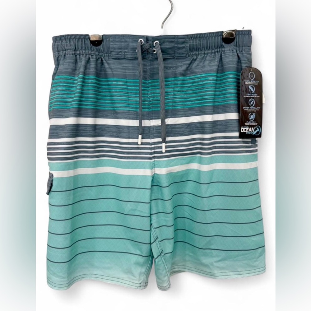 NWT U.S. Apparel Striped Swim Trunks Large Drawstring Water‎ Repellant Stretch